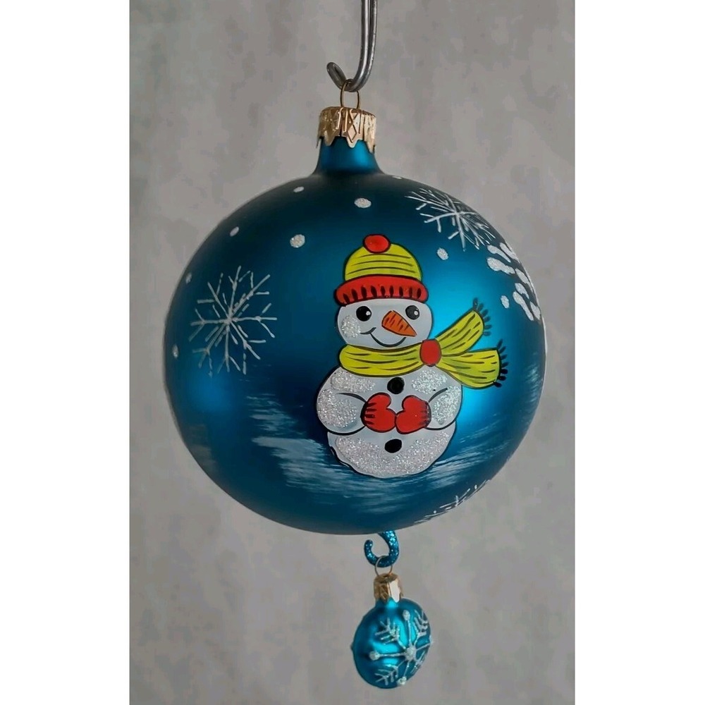 Hand Made/Painted Glass Ornament - "Snowman Dangle" - Made in Poland